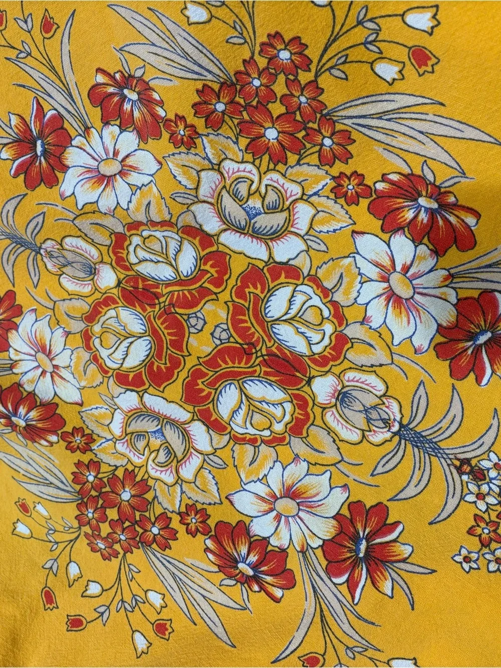 Vintage (1970’s ?) Yellow Floral Tablecloth - Elegant Dining Accent